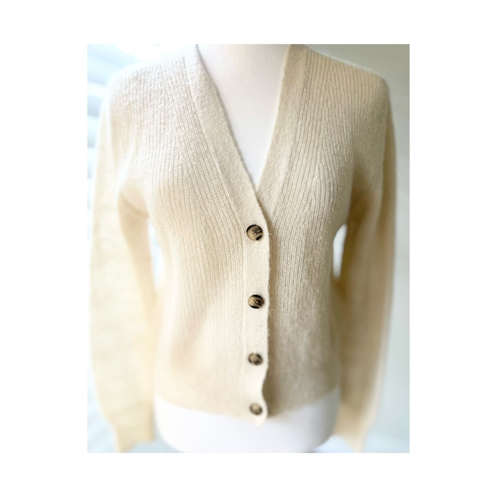 OAK + FORT Cream V-Neck Button Cardigan Sweater